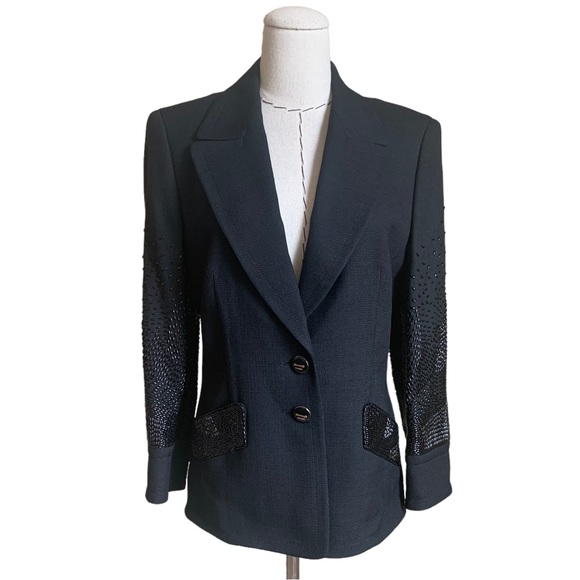 Escada Jackets & Blazers - ESCADA Black Beaded Embellished Cocktail Evening Blazer Jacket sz 38